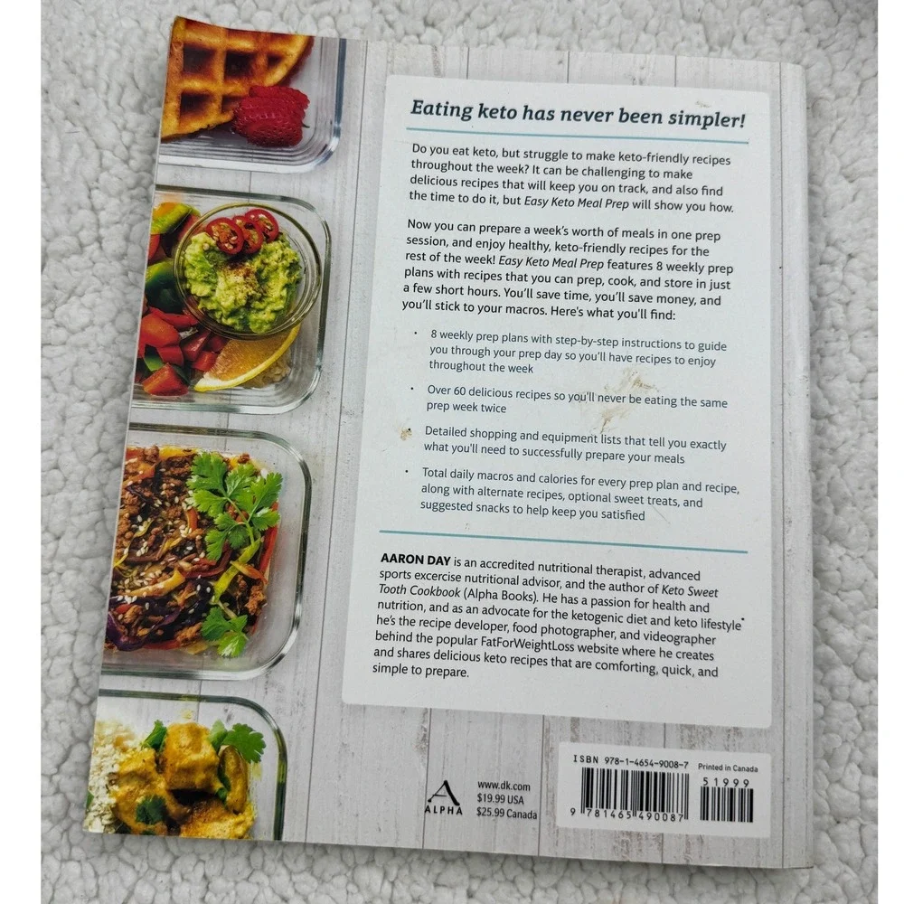 Easy Keto Meal Prep Aaron Day‎ Paperback Cookbook 8 Weekly Plans 60+ Recipes DK